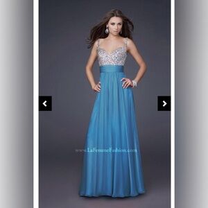 La Femme Ocean Blue Rhinestone Bodice Evening Gown Prom Dress Style #16802